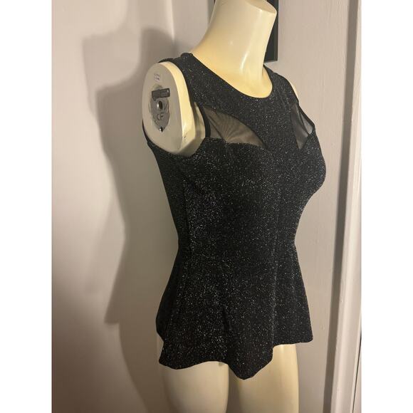 GUESS Size Small Black Sparkling Sleeveless Top Peplum Top Blouse New Years Eve - Picture 10 of 11